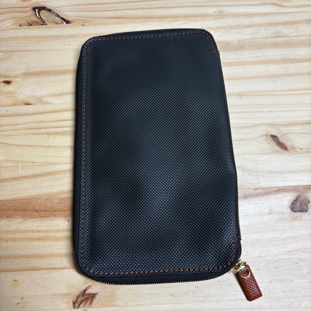 Bottega Veneta Zip Around Compartment Pouch Wallet Organizer Black Leather Italy